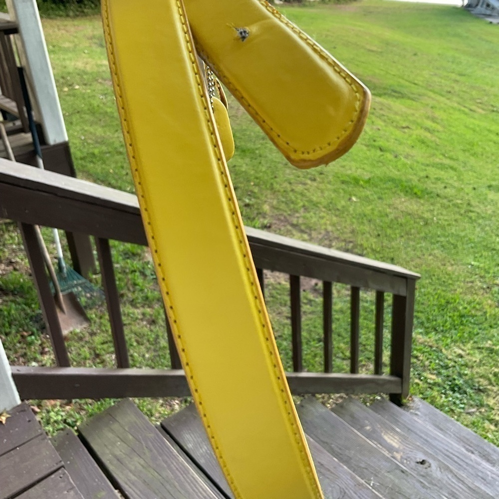 Yellow Faux Leather Belt with Gold Tone Buckle - Picture 3 of 3